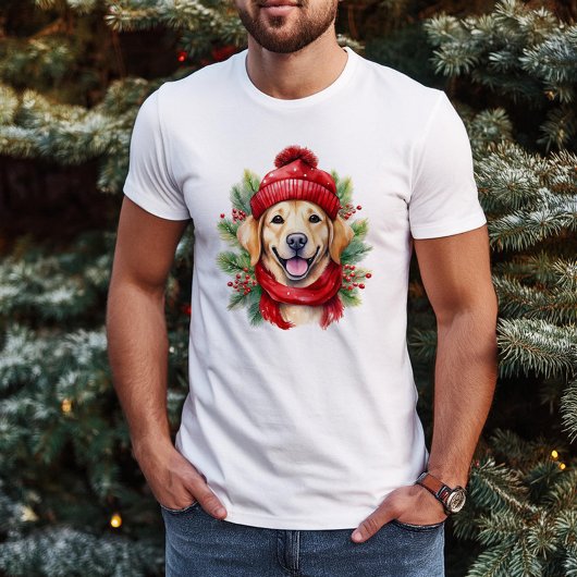 水色クリスマスイエローラブラドール犬 Tシャツ