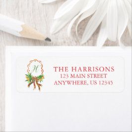 水色クリスマスオレンジの格子弓モノグラム ラベル