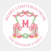 水色クリスマスカウボーイブーツモノグラムクレスト ラウンドシール (正面)