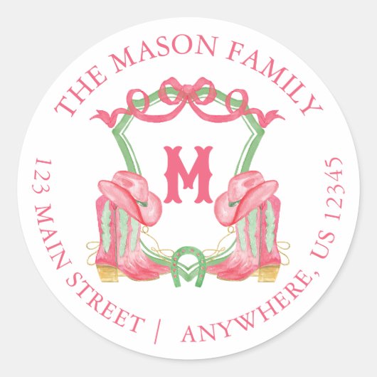 水色クリスマスカウボーイブーツモノグラムクレスト ラウンドシール (正面)