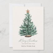 水色クリスマスカードグリーンツリーと星付き シーズンカード (正面)