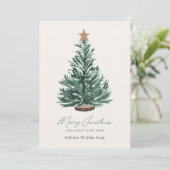 水色クリスマスカードグリーンツリーと星付き シーズンカード (スタンド正面)