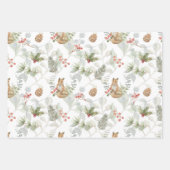 水色クリスマスキツネ、松の枝、ベリー ラッピングペーパーシート (正面2)