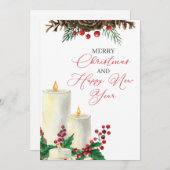 水色クリスマスキャンドルベリーパインコーン シーズンカード (正面/裏面)