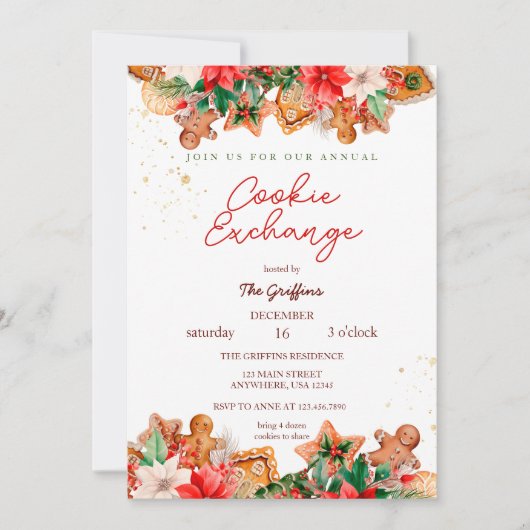 水色クリスマスクッキー交換パーティーホリデー 招待状 (正面)