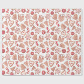 水色クリスマスクッキー模様クリスマス ラッピングペーパー (フラット)