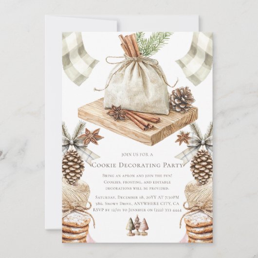 水色クリスマスクッキー飾のパーティー 招待状 (正面)