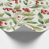 水色クリスマスグリーンホリーと赤い果実 ラッピングペーパー (角)
