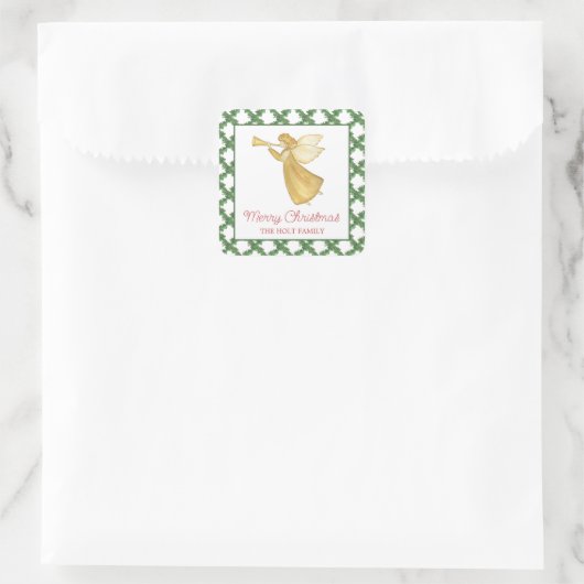 水色クリスマスゴールデンエンジェルギフトエンクロージャー スクエアシール (バッグ)