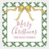 水色クリスマスゴールデンボウギフトエンクロージャー スクエアシール (正面)