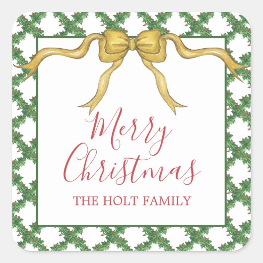 水色クリスマスゴールデンボウギフトエンクロージャー スクエアシール (正面)