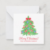 水色クリスマスサッカーツリーギフトエンクロージャー ノートカード (正面)