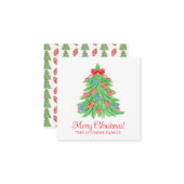 水色クリスマスサッカーツリーギフトエンクロージャー ノートカード (正面/裏面インサイチュ)