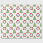 水色クリスマスサッカーモノグラムリースツリー ラッピングペーパー (フラット)