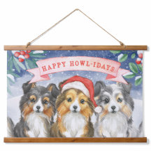 水色クリスマスシェットランド・ シープドッグハッピーハウリデイ