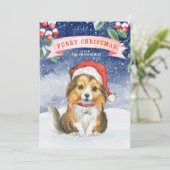 水色クリスマスシェットランド・ シープドッグファーリークリスマスカード (スタンド正面)