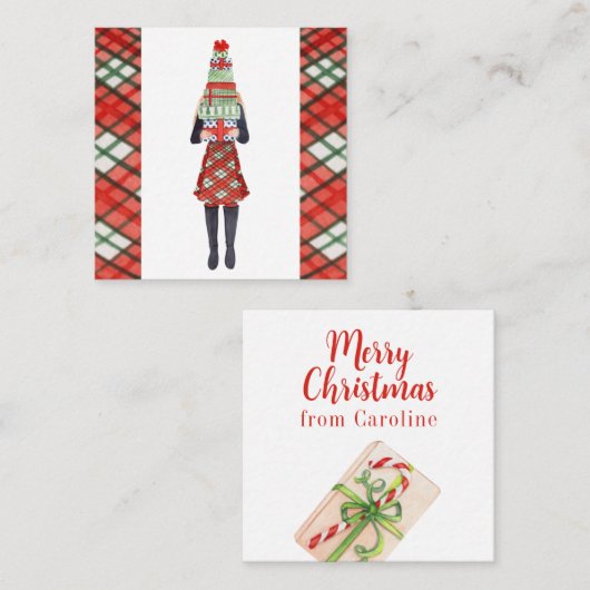 水色クリスマスショッピングファッションガールギフト ノートカード (正面/裏面)