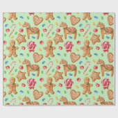 水色クリスマスジンジャーブレッドのクッキー男の馬 ラッピングペーパー (フラット)