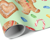 水色クリスマスジンジャーブレッドのクッキー男の馬 ラッピングペーパー (ロールコーナー)