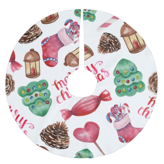 水色クリスマスストッキングツリーパインコーン ブラッシュドポリエステルツリースカート (正面)