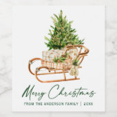 水色クリスマスツリーそり書道インク ワインラベル (シングルラベル)