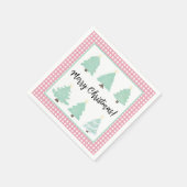 水色クリスマスツリーとピンクの格子柄ナプキン スタンダードカクテルナプキン (角)