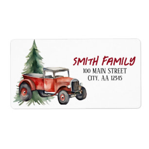 水色クリスマスツリーとヴィンテージトラック ラベル