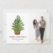 水色クリスマスツリーのウィッカーバスケット写真 シーズンカード (正面)