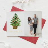 水色クリスマスツリーのウィッカーバスケット写真 箔シーズンカード