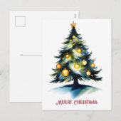 水色クリスマスツリーの挨拶 シーズンポストカード (正面/裏面)