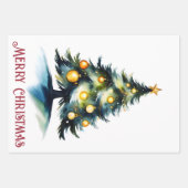 水色クリスマスツリーの挨拶 ラッピングペーパーシート (正面2)