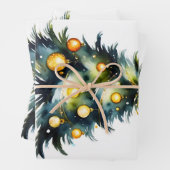 水色クリスマスツリーの挨拶 ラッピングペーパーシート (インサイチュ)