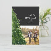 水色クリスマスツリー写真ホリデーカード シーズンカード (スタンド正面)