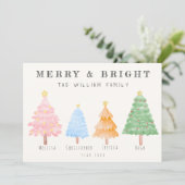 水色クリスマスツリー家族4枚の非写真 シーズンカード (スタンド正面)