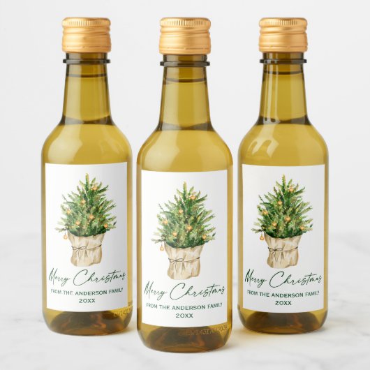 水色クリスマスツリー書道インクミニ ワインラベル (ボトル)