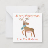 水色クリスマストナカイのギフトエンクロージャカード ノートカード (正面)