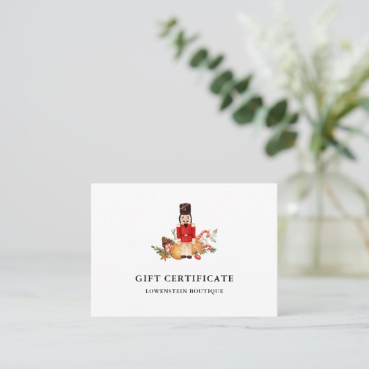 水色クリスマスナツクラッカーギフト証明書 割引カード (スタンド正面)