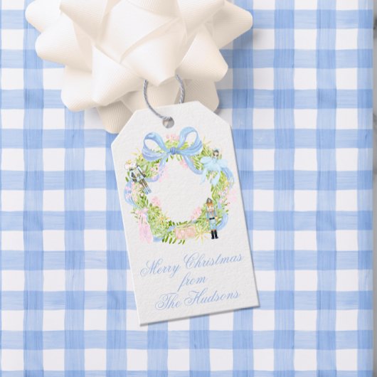 水色クリスマスナツクラッカーリース ギフトタグ