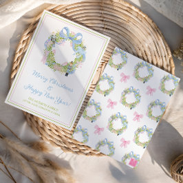 水色クリスマスナツクラッカーリース シーズンカード