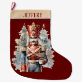 水色クリスマスナツクラッカー名を追加 ラージクリスマスストッキング (正面)