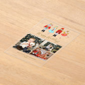 水色クリスマスナツクラッカー3フォトコラージュ アクリル招待状 (レイダウン)