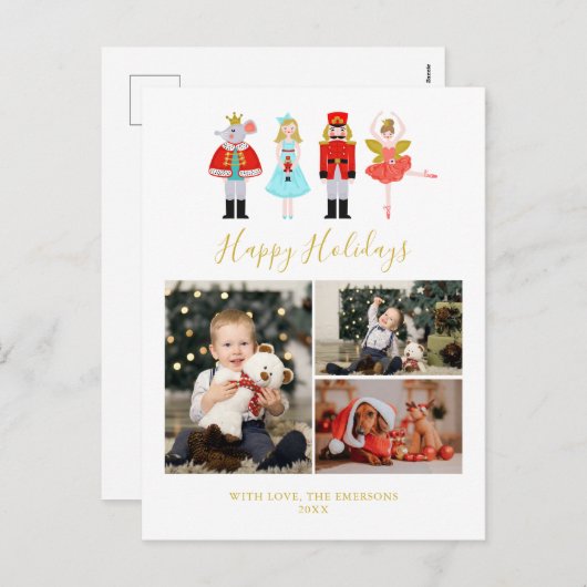 水色クリスマスナツクラッカー3フォトコラージョ シーズンポストカード (正面/裏面)
