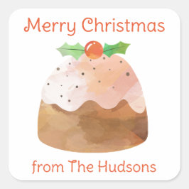 水色クリスマスバントケーキギフトステッカー スクエアシール