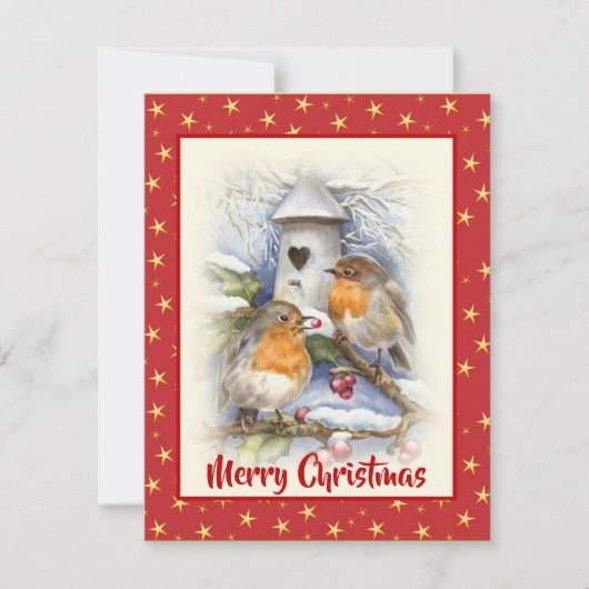 水色クリスマスバードハウスレッドベリースノー シーズンカード (正面)