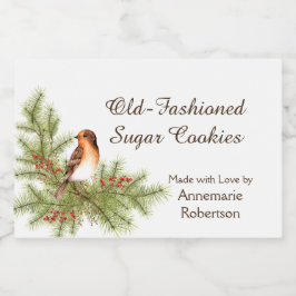 水色クリスマスバードホリーベリーパイン フードラベル