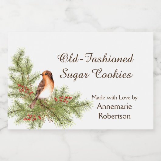 水色クリスマスバードホリーベリーパイン フードラベル (シングルラベル)