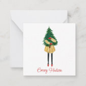 水色クリスマスファッションガールギフトエンクロージャー ノートカード (正面)