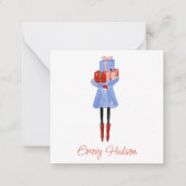 水色クリスマスファッションガールギフトエンクロージャー ノートカード (正面)