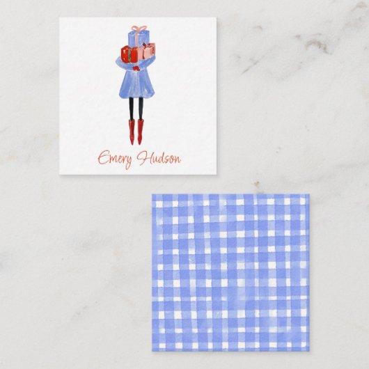 水色クリスマスファッションガールギフトエンクロージャー ノートカード (正面/裏面)