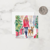 水色クリスマスファッションショッピングガールギフト ノートカード (正面/裏面インサイチュ)
